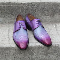 Crafted Leather Purple Patina Leather Wingtip Oxford Lace up Dress Shoes - Thumbnail 8