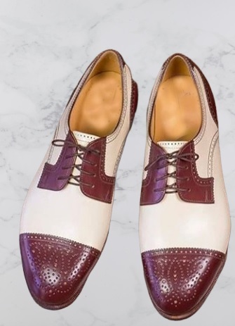 Burgundy And White Leather Stylish Cap Toe Lace Up Casual Wear Men Shoes