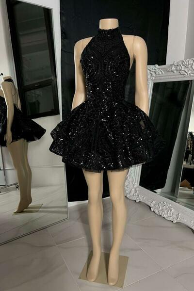 Charming High-neck Sequin Sleeveless MIni Prom Dresses