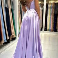 Simple A-line Long Lilac Sleeveless Prom Dresses - Thumbnail 1