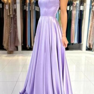 Simple a-line long lilac sleeveless prom dresses - Thumbnail 5