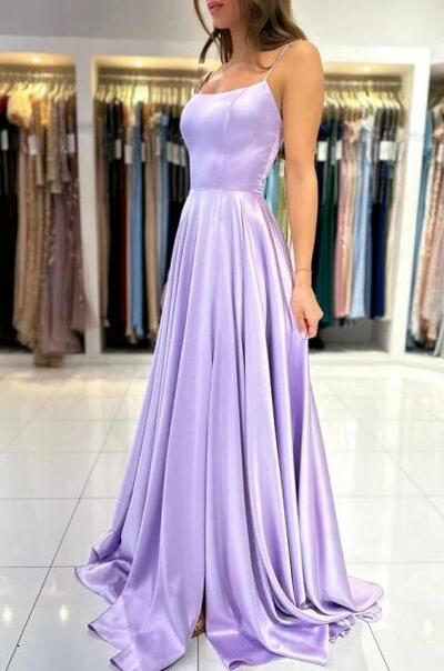 Simple A-line Long Lilac Sleeveless Prom Dresses