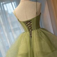 Charming Green Tulle Lace Long Prom Dresses - Thumbnail 2