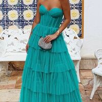 Sweetheart A-Line Layers Tulle Long Prom Dresses,Princess Evening Formal Gown，1032 - Thumbnail 1