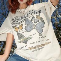 Vintage Butterfly Print Oversize Tee - Thumbnail 1