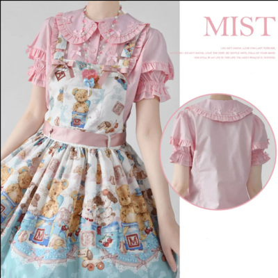 Cute puff sleeves and baby collar lace blouses