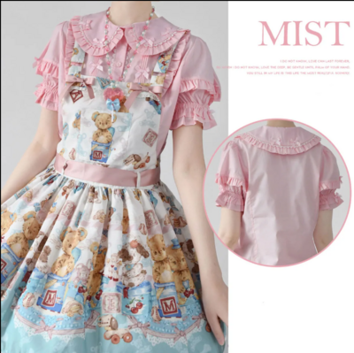 Cute puff sleeves and baby collar lace blouses