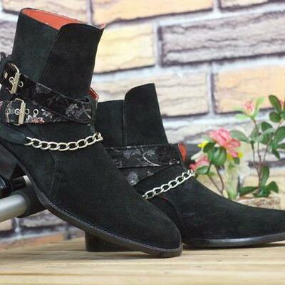 New handmade leather men black suede jodhpur ankle high boot, men stylish steel