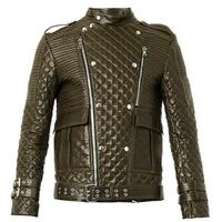 Handmade Mens brown quilted leather biker jacket, Slim fit Jacket For Mens - Thumbnail 4