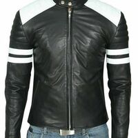 Handmade Mens Black And White Biker Leather Jacket, Slim Fit Biker Leather Jacke - Thumbnail 1