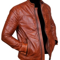 Handmade Men's Designer Biker Style Brown Color Zipper Genuine Leather Jacket - Thumbnail 1