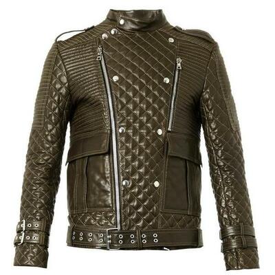Handmade mens brown quilted leather biker jacket, slim fit jacket for mens