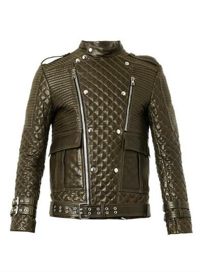 Handmade Mens brown quilted leather biker jacket, Slim fit Jacket For Mens