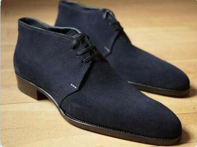 Bespoke Mens Handmade Blue Suede Leather Boot