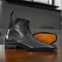 Handmade Men's Black Leather Boot ,Ankle High Lace Up Cap Toe Boot - Thumbnail 1