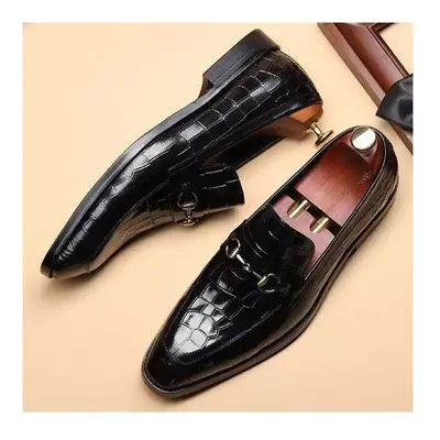 Handmade men black alligator texture leather moccasin shoes, slip on shoes, gift