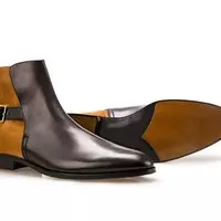 Men's Handmade Leather & Suede Brown Buckle Boots, Men Party Wear Boots - Thumbnail 1