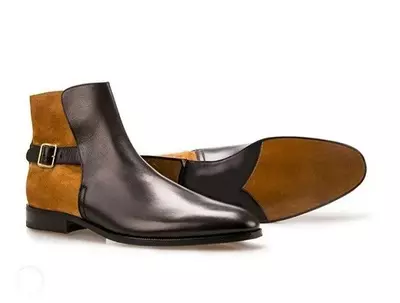 Men's Handmade Leather & Suede Brown Buckle Boots, Men Party Wear Boots