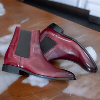 Handmade Men's Burgundy Leather Boot ,Chelsea Ankle High Boot - Thumbnail 1