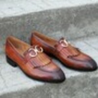 Leather Handmade Men Brown Fringes Loafers Dress Shoes - Thumbnail 1