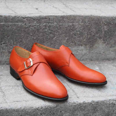 Crafted leather classic tan color single monk strap dress shoes for men - Thumbnail 4