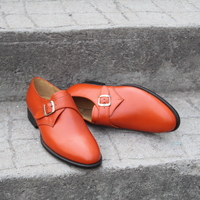 Crafted Leather Classic Tan Color Single Monk Strap Dress Shoes For Men - Thumbnail 2