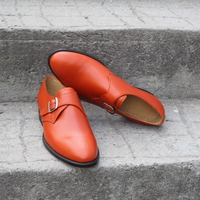 Crafted Leather Classic Tan Color Single Monk Strap Dress Shoes For Men - Thumbnail 3