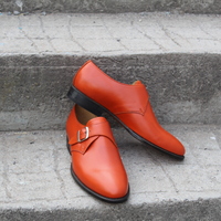 Crafted Leather Classic Tan Color Single Monk Strap Dress Shoes For Men - Thumbnail 4