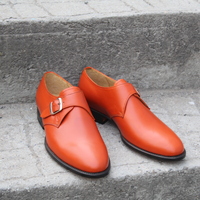 Crafted Leather Classic Tan Color Single Monk Strap Dress Shoes For Men - Thumbnail 5