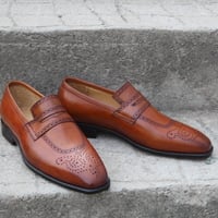  Crafted Leather Classic Brown Leather Loafers Dress Wedding Shoes For Men - Thumbnail 1