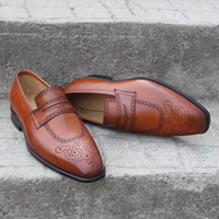  Crafted Leather Classic Brown Leather Loafers Dress Wedding Shoes For Men - Thumbnail 2