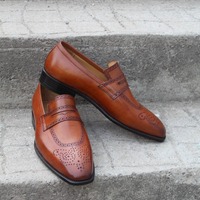 Crafted Leather Classic Brown Leather Loafers Dress Wedding Shoes For Men - Thumbnail 3