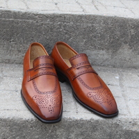  Crafted Leather Classic Brown Leather Loafers Dress Wedding Shoes For Men - Thumbnail 4