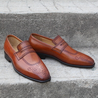  Crafted Leather Classic Brown Leather Loafers Dress Wedding Shoes For Men - Thumbnail 5