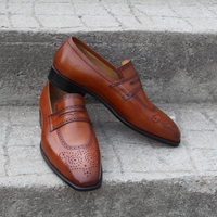  Crafted Leather Classic Brown Leather Loafers Dress Wedding Shoes For Men - Thumbnail 6