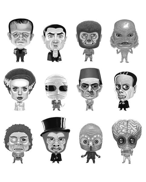 "Global Monsters Black & White" Print