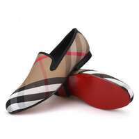 Handmade Men's Plaid Khaki Prom Wedding Flat Shoes - Thumbnail 4