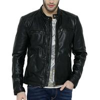 Men Black Leather Jacket, Mens Leather Jacket, Slim Fit Biker Fashion Black Leat - Thumbnail 4