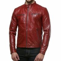 Men LeatherJacket 100% Genuine Biker Motorcycle Brown Leather Jacket - Thumbnail 4