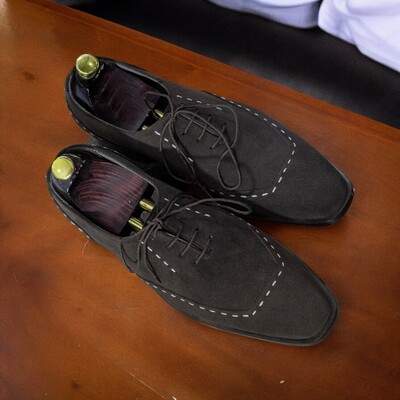 Handmade men's black suede shoes ,lace up designer shoes