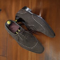Handmade Men's Black Suede Shoes ,Lace Up Designer Shoes - Thumbnail 1