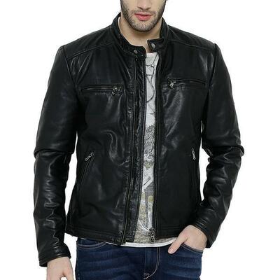 Men Black Leather Jacket, Mens Leather Jacket, Slim Fit Biker Fashion Black Leat