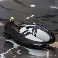 Handmade Men's Black and White Leather Shoes ,Penny Loafer  Dress Shoes - Thumbnail 3