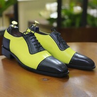 Handmade Men's Black and Sea Green Leather Shoes ,Lace Up Cap Toe Shoes - Thumbnail 1