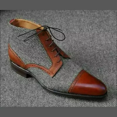 Men's handmade shoes two tone grey brown ankle formal wear casual dress boots