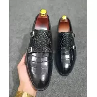 Handmade Men black crocodile texture Loafer Shoes, tassel loafer Shoes, - Thumbnail 1