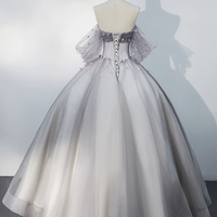 Gray Tulle Floor Length Prom Dress - Thumbnail 3