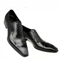 Mens Handmade Shoes Black Leather Oxford Brogue Toe Cap Lace-Up Formal Wear Boot - Thumbnail 4