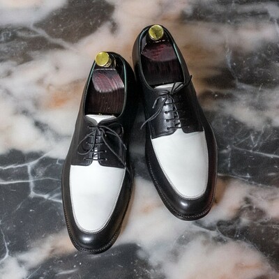 Handmade Men's Black and White Leather Shoes ,Lace Up dress Shoes