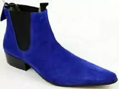 Mens Handmade Boots Royal Blue Suede Chelsea Formal Wear Casual Shoes